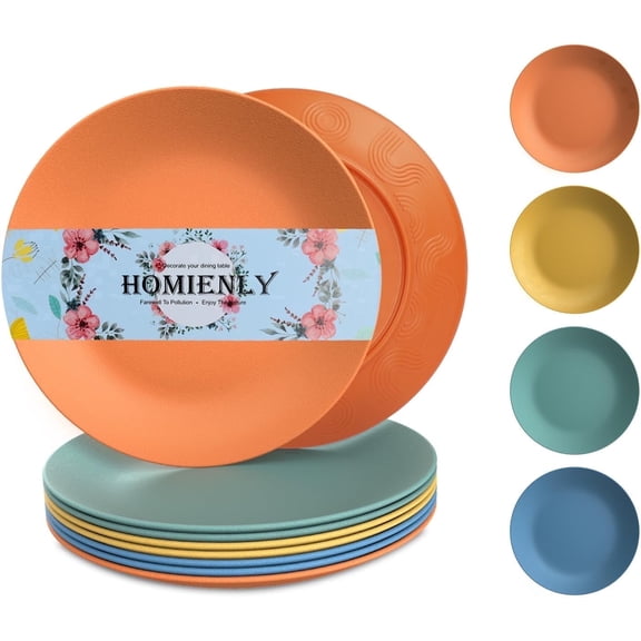 Homienly 9-Inch Multi-Color Wheat Straw Salad Plates, 8-Piece Set - Unbreakable, Microwave & Dishwasher Safe, Reusable for Kitchen, Camping, RV