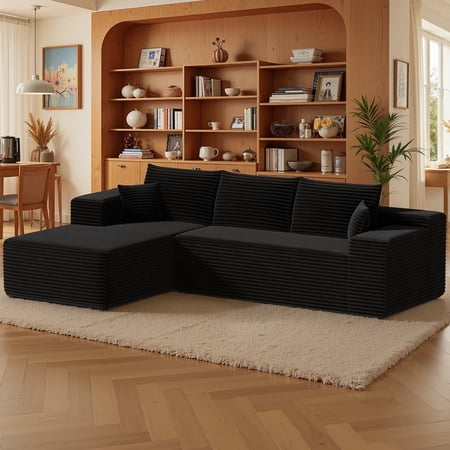 Homier 104" Cloud Sectional Couch with L-Shape Chaise,Modern Modular Sofa with Deep Seat, Upholstered Couches for Living Room Bedroom,No Assembly Required, Black (Plush Corduroy Fabric)