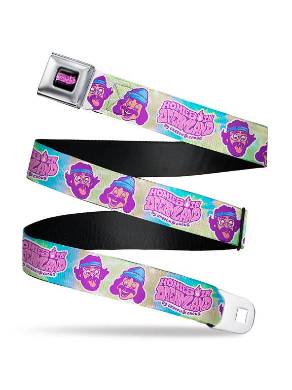 Homies in Dreamland by Cheech & Chong Belt, Seatbelt Buckle Belt, Homies in Dreamland Title Logo Cheech and Chong Tie Dye Blues, Youth 22 to 32 Inches