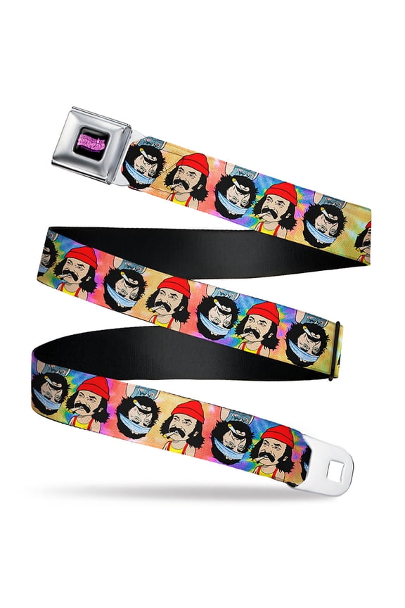 Homies in Dreamland by Cheech & Chong Belt, Seatbelt Buckle Belt, Homies in Dreamland Cheech and Chong Pose Flip Tie Dye Multi, Youth 22 to 32 Inches