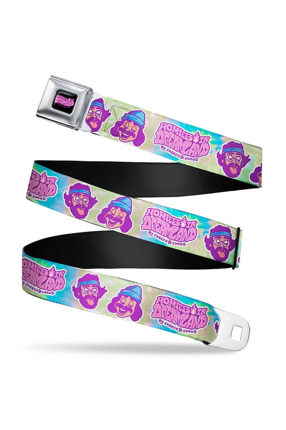 Homies in Dreamland by Cheech & Chong Belt, Seatbelt Buckle Belt, Homies in Dreamland Title Logo Cheech and Chong Tie Dye Blues, 34 to 52 Inches