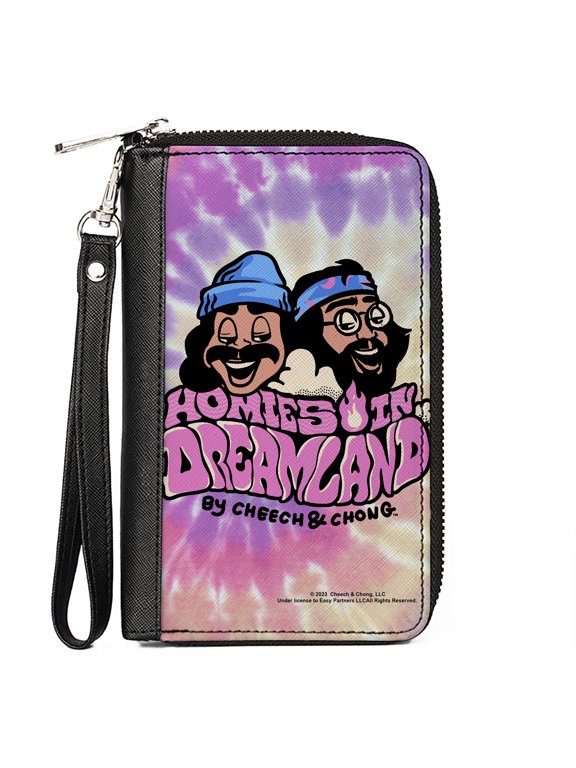Homies in Dreamland by Cheech & Chong Wallet, Zip Around, Cheech and Chong Homies in Dreamland Title Logo Tie Dye Pinks, Vegan Leather