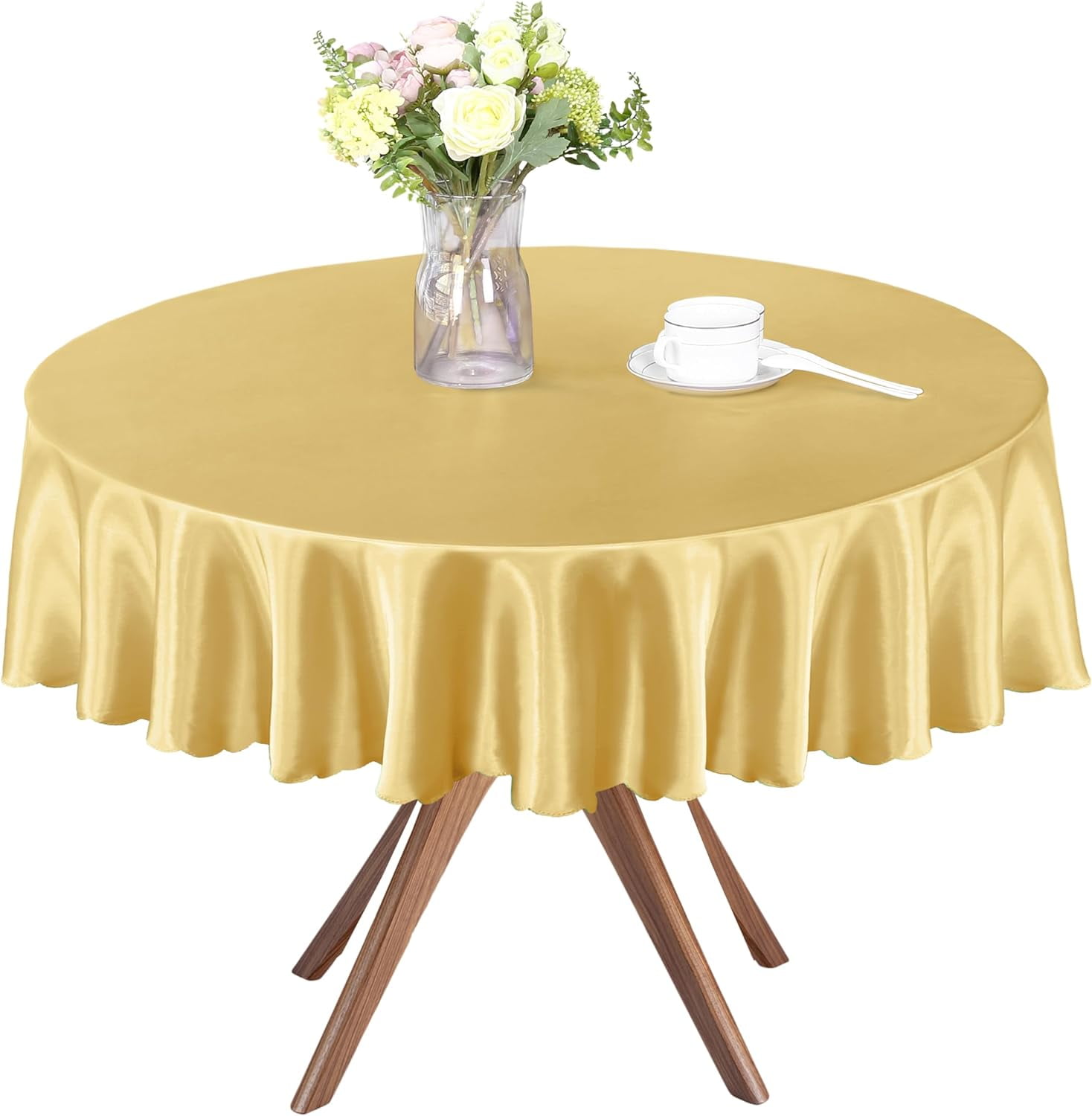 Homiest 1 Pack 60 Inch / 5ft Round Tablecloth Satin Table Cover, Gold Table Cloth Overlay Bright Table Decorations, Silky Satin Dining Table Cloths for Wedding Reception Graduation Banquet