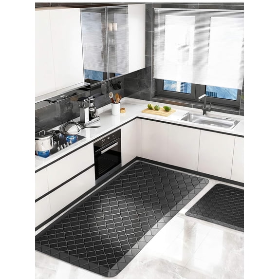 Homieway Kitchen Mat for Floor, Anti Fatigue Memory Foam Rug, Waterproof PVC Padded Comfort Mat for Kitchen Sink, Laundry Room, Office, 17"x28"+17"x59", Black