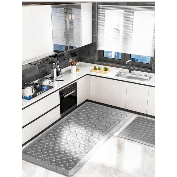 Furkithn Kitchen Mat for Floor, Anti Fatigue Memory Foam Rug, Waterproof PVC Padded Comfort Mat for Kitchen Sink, Laundry Room, Office, 17"x28"+17"x59", Gray