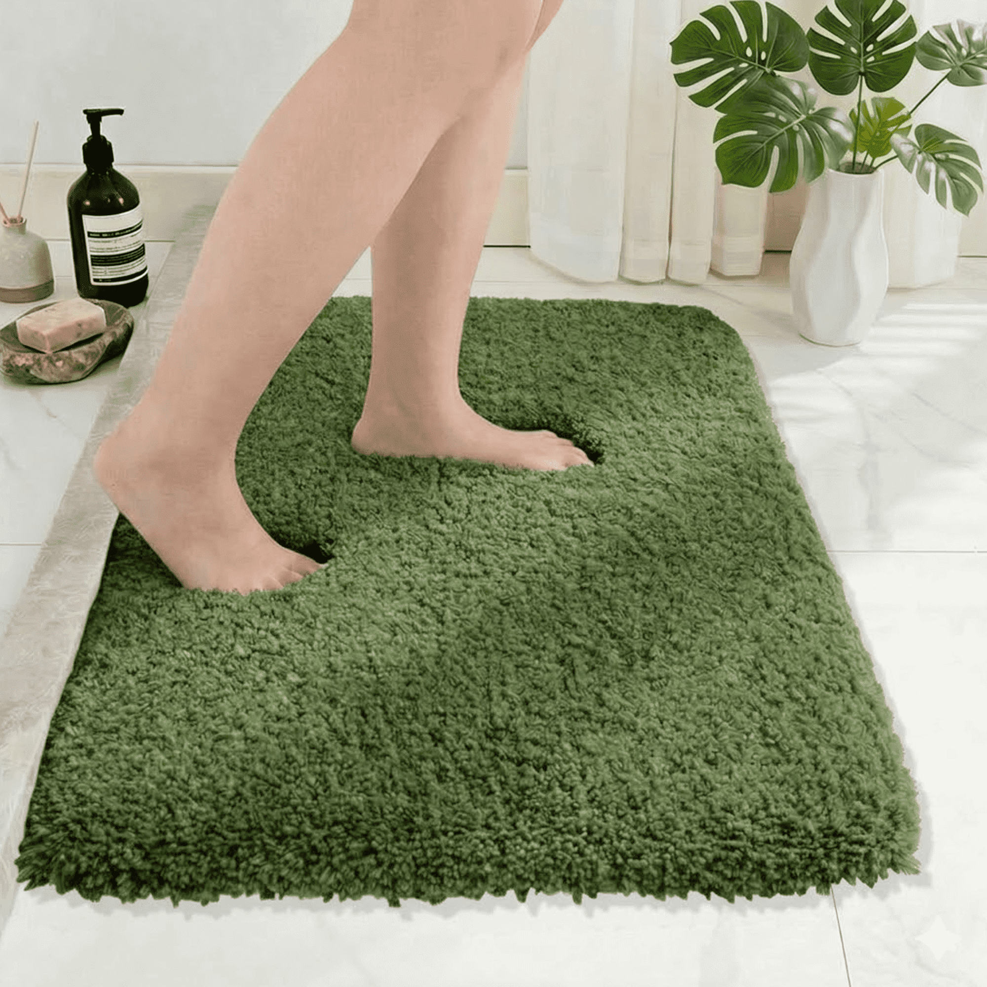 Wozola Green Bathroom Rugs Mat, Soft Absorbent Microfiber Bath Rugs, Non Slip, Machine Washable Bath Mats for Bathroom Floor, Tub and Shower, Home Decor Accessories, 24" × 47"