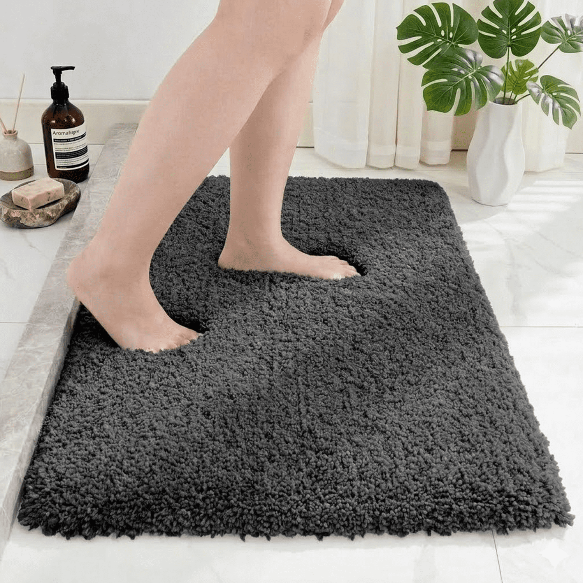 Homieway Dark Green Bathroom Rugs Mat, Soft Absorbent Microfiber Bath Rugs, Non Slip, Machine Washable Bath Mats for Bathroom Floor, Tub and Shower, Home Decor Accessories, 16" × 24"
