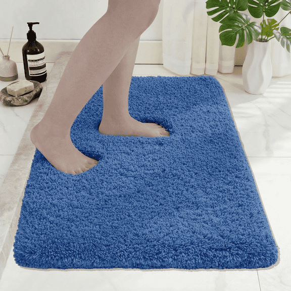 Wozola Blue Bathroom Rugs Mat, Soft Absorbent Microfiber Bath Rugs, Non Slip, Machine Washable Bath Mats for Bathroom Floor, Tub and Shower, Home Decor Accessories, 16" × 24"