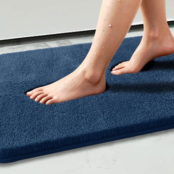 Homieway Bathroom Rug Soft Microfiber Bath Rug, Ultra Absorbent Bath Mats with Non Slip Backing, Machine Washable Plush Bathroom Floor Mat for Shower, Tub, and Home Decor, Navy, 20"×32"