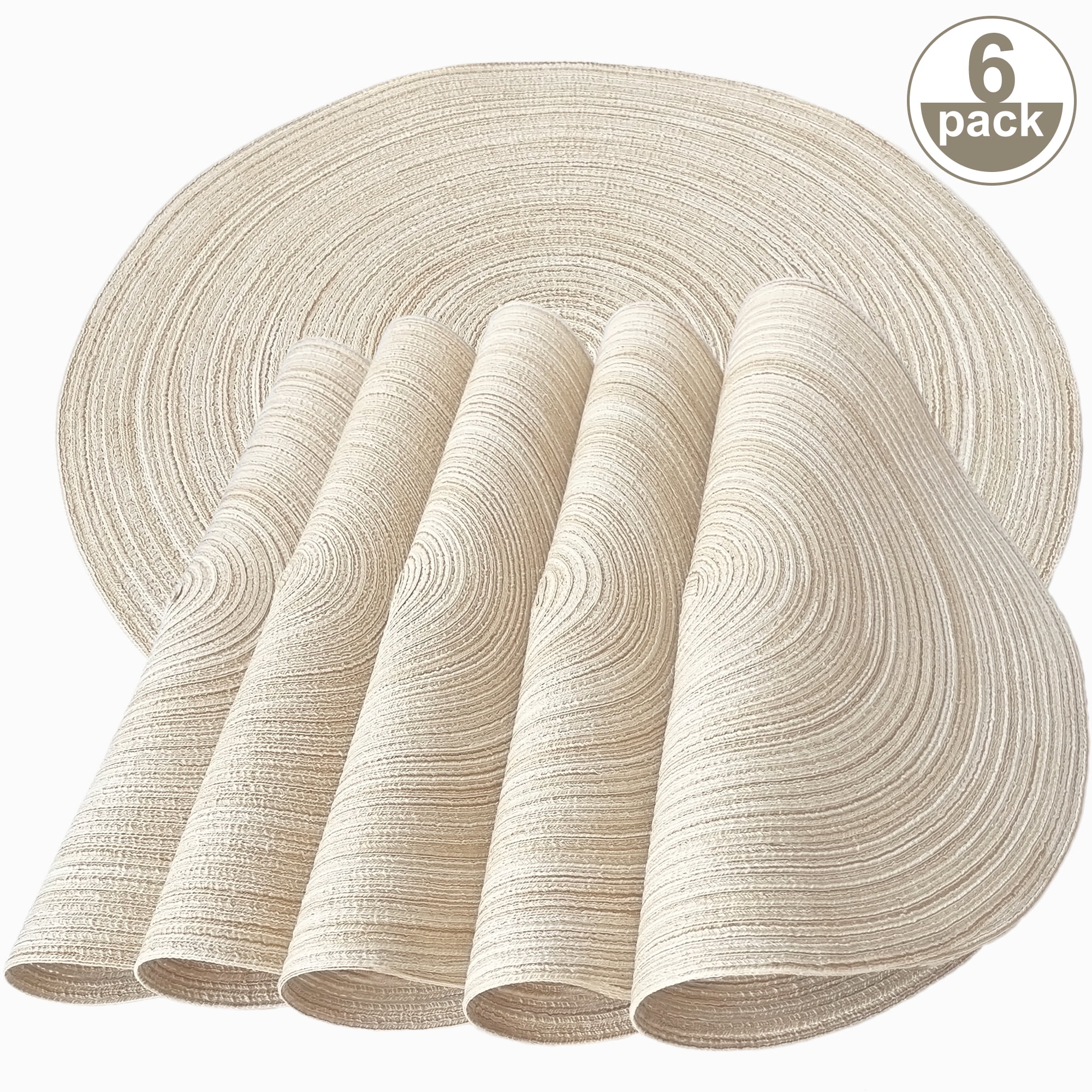 SHACOS Round Braided Placemats Set of 6 Washable Round Placemats for  Kitchen Dining Table 15 inch Round Indoor Woven Fabric Table Mats (Beige, 6)