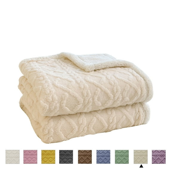 Homieway Beige Throw Blanket, Twin Size Lightweight Taffeta Fleece Blanket for Couch Sofa, 2-Sided 3D Woven Design Fuzzy Soft Cozy Blanket for All Seasons, 60"×80"