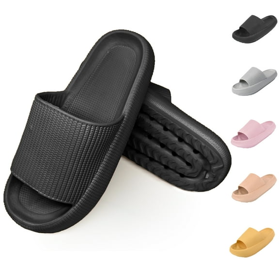 Homieway Black Sandals for Women and Men,Non-Slip Bathroom Shower Sandals,Soft and Thick Sole Cloud Slippers