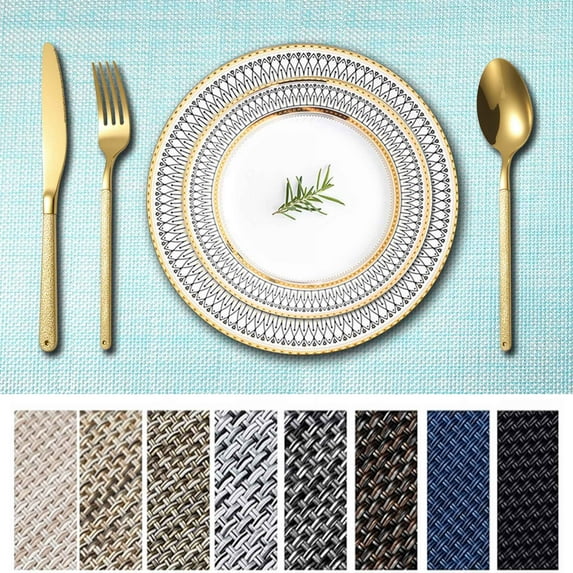 Homieway Blue Placemats Set of 4, Washable PVC Kitchen Dining Table Mats, Heat Resistant, Stain Resistant, Easy to Clean