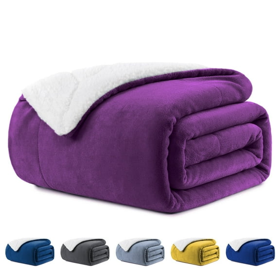 Homieway Dark Purple Sherpa Blankets, Throw Size Fleece Throw Blankets, Soft and Fuzzy Blanket for, Sofa, Couch, Camping and Travel, 50" x 60"