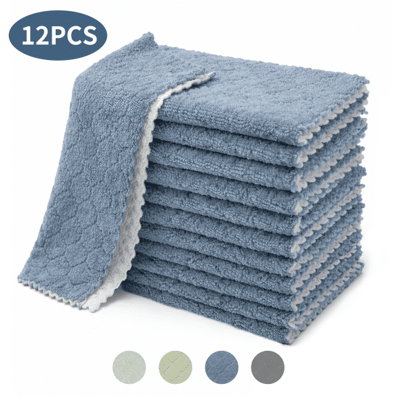 Homieway 12 Pack Kitchen Dish Cloths, Super Absorbent and Soft Coral Velvet Dish Towels Rags for Washing Dishes, Nonstick Oil Washable Fast Drying Microfiber Cleaning Cloths, 10x10 inches, Blue
