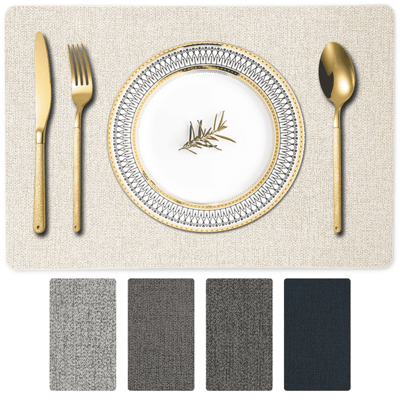 Homieway Faux Leather Placemats Set of 6, 18 x 12 Inch Heat Resistant & Waterproof Table Placemats, Easy to Clean Rectangle Place Mats for Dining Table, Beige