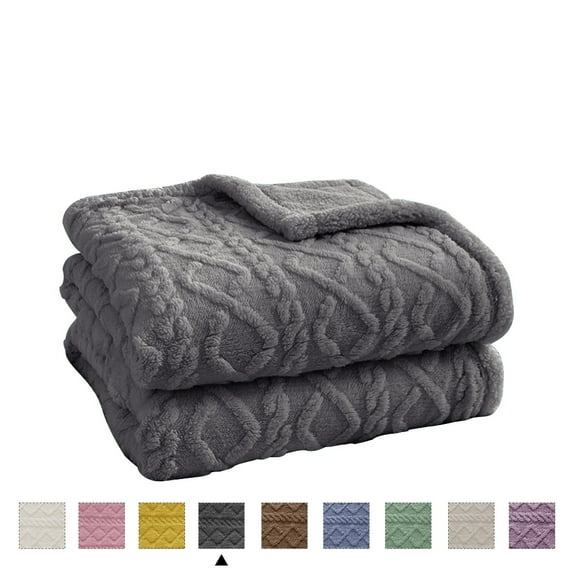 Homieway Gray Throw Blanket, Twin Size Lightweight Taffeta Fleece Blanket for Couch Sofa, 2-Sided 3D Woven Design Fuzzy Soft Cozy Blanket for All Seasons, 60"×80"
