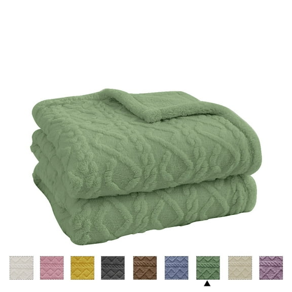Homieway Green Throw Blanket, Queen Size Lightweight Taffeta Fleece Blanket for Couch Sofa, 2-Sided 3D Woven Design Fuzzy Soft Cozy Blanket for All Seasons, 80"×90"