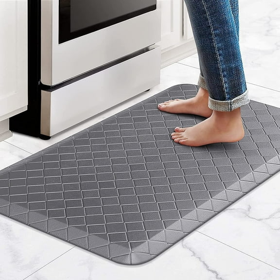 Homieway Kitchen Mat for Floor, Anti Fatigue Memory Foam Rug, Waterproof PVC Padded Comfort Mat for Kitchen Sink, Laundry Room, Office, 17"x28", Gray