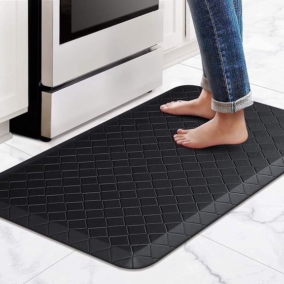 Furkithn Kitchen Mat for Floor, Anti Fatigue Memory Foam Rug, Waterproof PVC Padded Comfort Mat for Kitchen Sink, Laundry Room, Office, 17"x47", Black