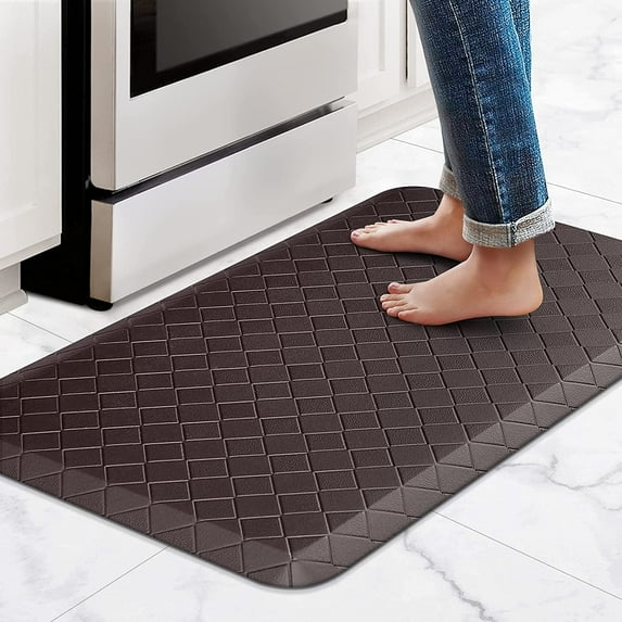 Homieway Kitchen Mat for Floor, Anti Fatigue Memory Foam Rug, Waterproof PVC Padded Comfort Mat for Kitchen Sink, Laundry Room, Office, 17"x47", Brown