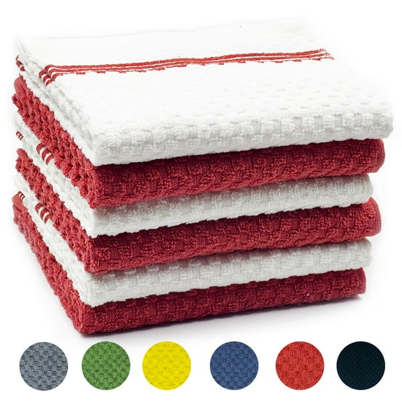 Homieway 6 Pack Kitchen Towels, 100% Cotton Dish Cloths, 15x25 Inch Ultra Soft Tea Towels, Super Absorbent Terry Dish Towels Rags for Kitchen, Red