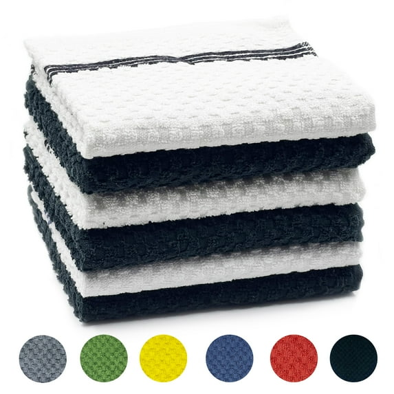 Homieway 6 Pack Kitchen Towels, 100% Cotton Dish Cloths, 15x25 Inch Ultra Soft Tea Towels, Super Absorbent Terry Dish Towels Rags for Kitchen, Black