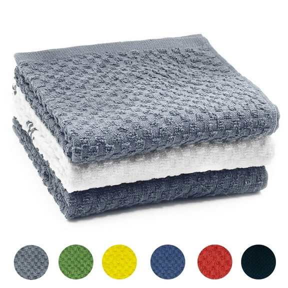 Homieway 3 Pack Kitchen Towels, 100% Cotton Dish Cloths, 15x25 Inch Ultra Soft Tea Towels, Super Absorbent Terry Dish Towels Rags for Kitchen, Gray