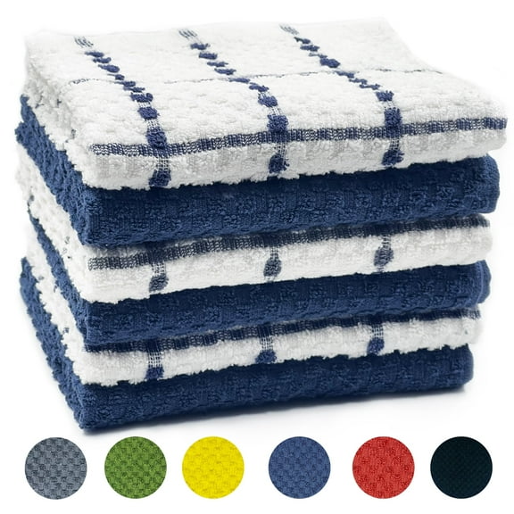 100% Cotton Terry Kitchen Towels, 6 Pack Dish Cloths for Washing Dishes, Super Soft and Absorbent Dish Towels Rags, 15x25 Inch, Navy