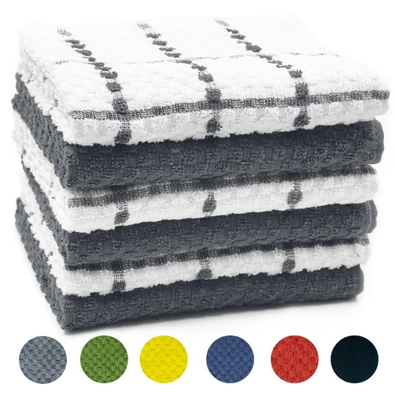 100% Cotton Terry Kitchen Towels, 6 Pack Dish Cloths for Washing Dishes, Super Soft and Absorbent Dish Towels Rags, 15x25 Inch, Gray