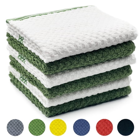 Furkithn 6 Pack Kitchen Towels, 100% Cotton Dish Cloths, 15x25 Inch Ultra Soft Tea Towels, Super Absorbent Terry Dish Towels Rags for Kitchen, Green