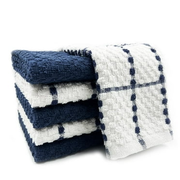 100% Cotton Terry Kitchen Towels, 6 Pack Dish Cloths for Washing Dishes, Super Soft and Absorbent Dish Towels Rags, 15x25 Inch, Navy