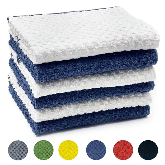 Furkithn 6 Pack Kitchen Towels, 100% Cotton Dish Cloths, 15x25 Inch Ultra Soft Tea Towels, Super Absorbent Terry Dish Towels Rags for Kitchen, Navy
