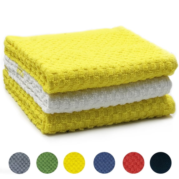 Furkithn 3 Pack Kitchen Towels, 100% Cotton Dish Cloths, 15x25 Inch Ultra Soft Tea Towels, Super Absorbent Terry Dish Towels Rags for Kitchen, Yellow