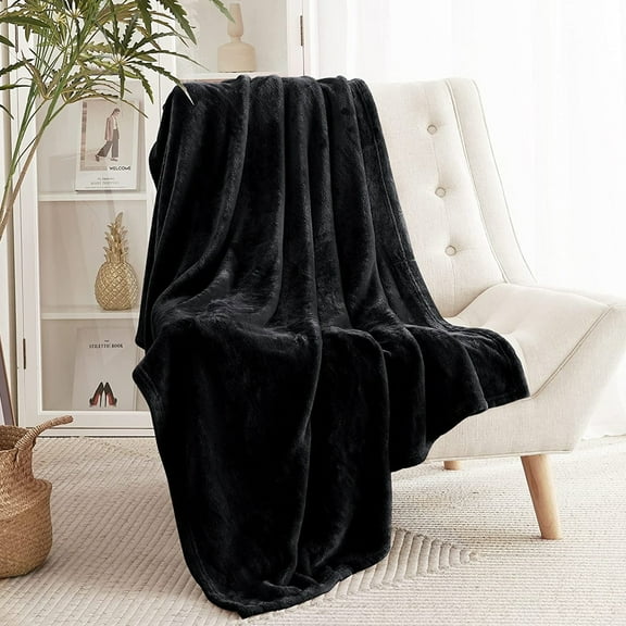Homieway Large Black Bed Blankets,Soft Throw Size Blanket for Sofa Couch, All Season Lightweight Microfiber Fluffy Flannel Fleece Throw Blanket,50" x 60"