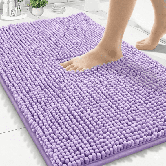 Wozola Chenille Bathroom Rug, Purple Ultra Soft Absorbent Bath Mat, Non-Slip Machine Washable Shower Floor Rug for Bathroom, Tub & Entryway, 24"x59"