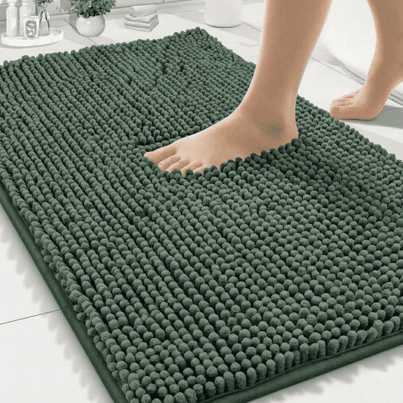 Wozola Chenille Bathroom Rug, Dark Green Ultra Soft Absorbent Bath Mat, Non-Slip Machine Washable Shower Floor Rug for Bathroom, Tub & Entryway, 16"x24"