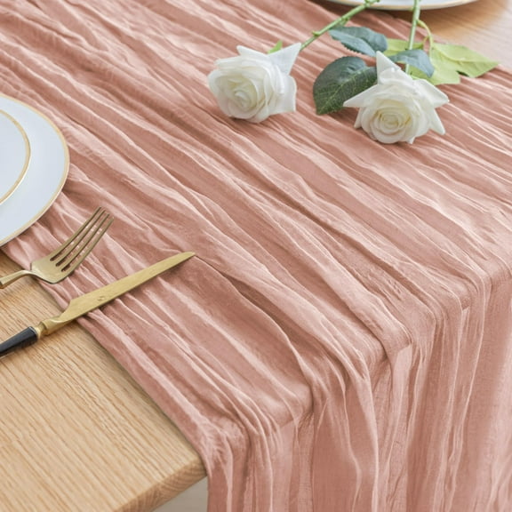 Homieway Pink Cheesecloth Table Runner, 120 inch/10FT Gauze Table Runner, Boho Rustic Sheer Cheese Cloth Runner for Summer Wedding Party Baby Shower Birthday Home Decor Holiday Decorations, 1 Pack