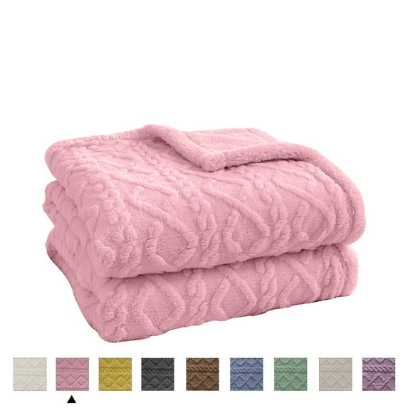 Homieway Pink Throw Blanket, Full Size Lightweight Taffeta Fleece Blanket for Couch Sofa, 2-Sided 3D Woven Design Fuzzy Soft Cozy Blanket for All Seasons, 70"×80"