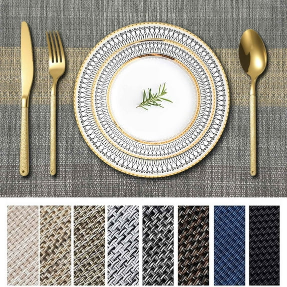 Homieway Placemats Set of 4, Woven Vinyl Place Mats, Stain Resistant Table Mats for Dining, Kitchen, Party, Black