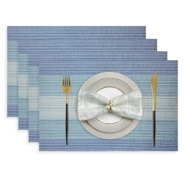 Homieway Placemats Set of 4, Woven Vinyl Place Mats, Stain Resistant Table Mats for Dining, Kitchen, Party, Blue