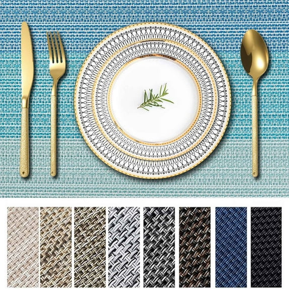 Homieway Placemats Set of 4, Woven Vinyl Place Mats, Stain Resistant Table Mats for Dining, Kitchen, Party, Blue