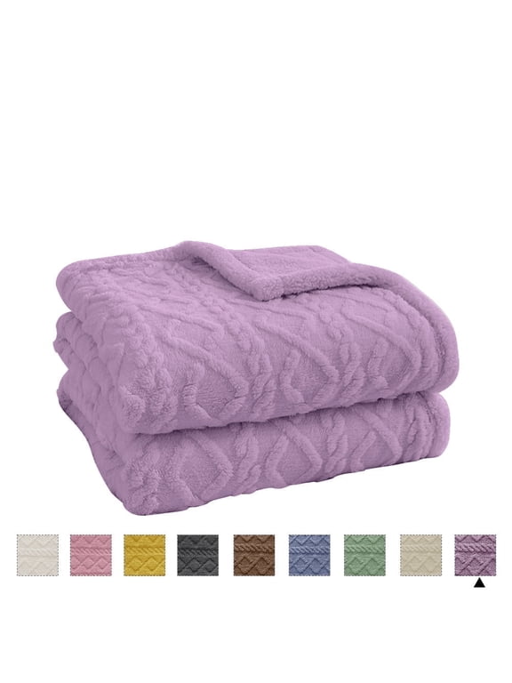 Purple Throw Blanket, Queen Size Lightweight Taffeta Fleece Blanket for Couch Sofa, 2-Sided 3D Woven Design Fuzzy Soft Cozy Blanket for All Seasons, 40" x 60"