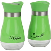 Furkithn Salt and Pepper Shakers Set, Glass Bottom Salt Shaker with Stainless Steel Lid for Kitchen Gadgets Cooking Table, RV, Camp,BBQ Refillable Design, Green
