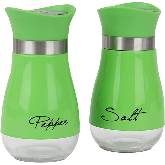 Homieway Salt and Pepper Shakers Set, Glass Bottom Salt Shaker with Stainless Steel Lid for Kitchen Gadgets Cooking Table, RV, Camp,BBQ Refillable Design, Green