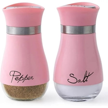 Homieway Salt and Pepper Shakers Set, Glass Bottom Salt Shaker with Stainless Steel Lid for Kitchen Gadgets Cooking Table, RV, Camp,BBQ Refillable Design, Pink