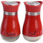 Furkithn Salt and Pepper Shakers Set, Glass Bottom Salt Shaker with Stainless Steel Lid for Kitchen Gadgets Cooking Table, RV, Camp,BBQ Refillable Design, Red