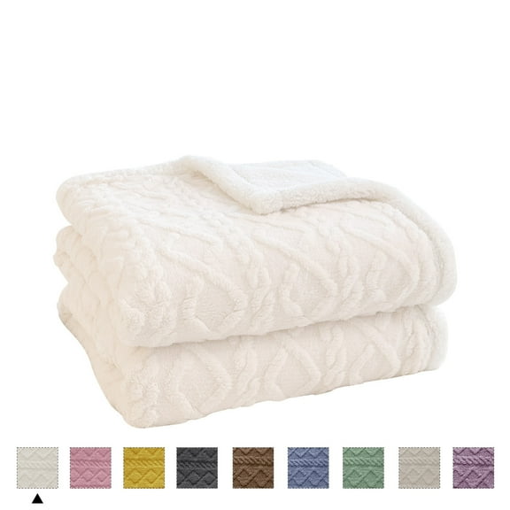 Homieway White Throw Blanket, Throw Size Lightweight Taffeta Fleece Blanket for Couch Sofa, 2-Sided 3D Woven Design Fuzzy Soft Cozy Blanket for All Seasons, 40"×60"