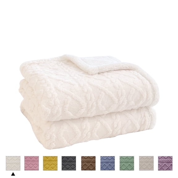 Wozola White Throw Blanket, Throw Size Lightweight Taffeta Fleece Blanket for Couch Sofa, 2-Sided 3D Woven Design Fuzzy Soft Cozy Blanket for All Seasons, 40"×60"