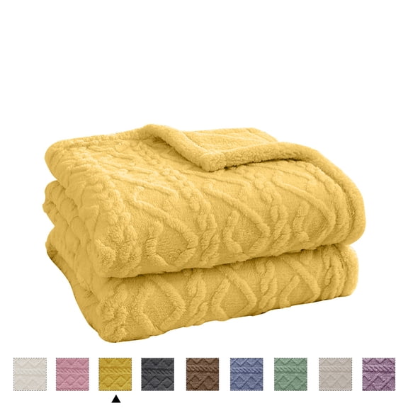Homieway Yellow Throw Blanket, Throw Size Lightweight Taffeta Fleece Blanket for Couch Sofa, 2-Sided 3D Woven Design Fuzzy Soft Cozy Blanket for All Seasons, 40"×60"